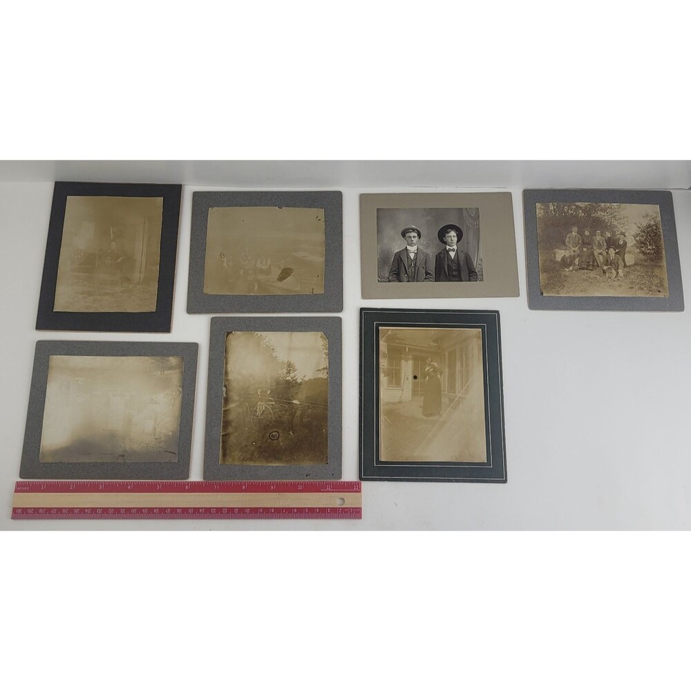 Lot Of 7 Antique Cardboard Mounted Photographs People Outdoors